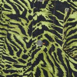 Pre Owned Ganni Green Tiger Print Denim Buttoned Shirt Jacket L