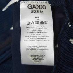 Pre Owned Ganni Navy Blue Polka Dot Pleated Crepe Tiered Midi Dress M