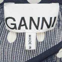 Pre Owned Ganni Navy Blue Polka Dot Pleated Crepe Tiered Midi Dress M