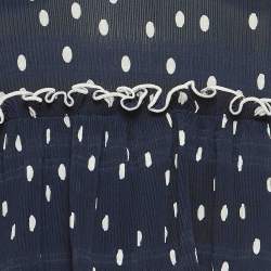 Pre Owned Ganni Navy Blue Polka Dot Pleated Crepe Tiered Midi Dress M