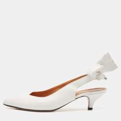 Pre Owned Ganni White Leather Pointed Toe Ankle Strap Pumps Size 39