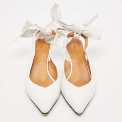 Pre Owned Ganni White Leather Pointed Toe Ankle Strap Pumps Size 39