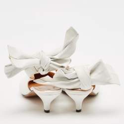 Pre Owned Ganni White Leather Pointed Toe Ankle Strap Pumps Size 39