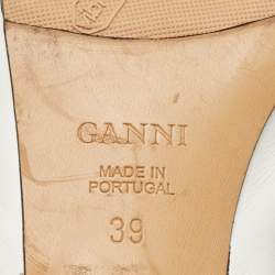 Pre Owned Ganni White Leather Pointed Toe Ankle Strap Pumps Size 39