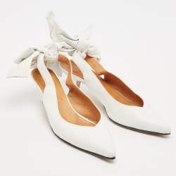 Pre Owned Ganni White Leather Pointed Toe Ankle Strap Pumps Size 39