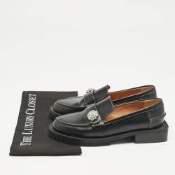 Ganni Black Leather Crystal Embellished Slip On Loafers Size 36