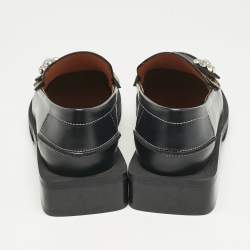 Ganni Black Leather Crystal Embellished Slip On Loafers Size 36