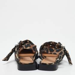 Ganni Multicolor Fabric Leopard Print Buckle Slingback Flats Size 37