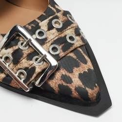 Ganni Multicolor Fabric Leopard Print Buckle Slingback Flats Size 37