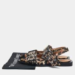Ganni Multicolor Fabric Leopard Print Buckle Slingback Flats Size 37
