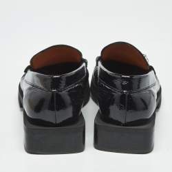 Pre Owned Ganni Black Patent Leather Crystal Embellished Slip On Loafers Size 37