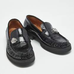 Pre Owned Ganni Black Patent Leather Crystal Embellished Slip On Loafers Size 37