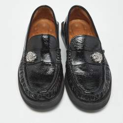 Pre Owned Ganni Black Patent Leather Crystal Embellished Slip On Loafers Size 37