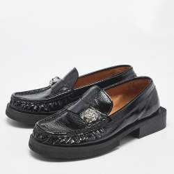 Pre Owned Ganni Black Patent Leather Crystal Embellished Slip On Loafers Size 37