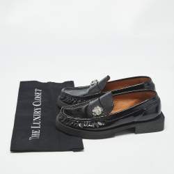 Pre Owned Ganni Black Patent Leather Crystal Embellished Slip On Loafers Size 37