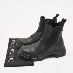 Pre Owned Ganni Black Rubber City Ankle Boots Size 36