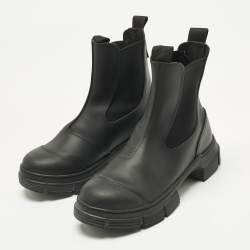 Pre Owned Ganni Black Rubber City Ankle Boots Size 36