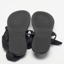 Pre Owned Ganni Black Nylon Puffy Thong Ankle Wrap Flats Size 39