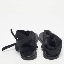 Pre Owned Ganni Black Nylon Puffy Thong Ankle Wrap Flats Size 39