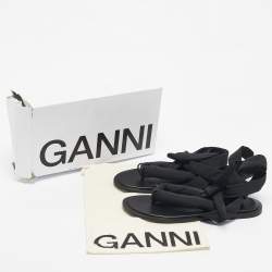 Pre Owned Ganni Black Nylon Puffy Thong Ankle Wrap Flats Size 39
