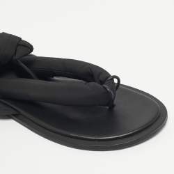 Pre Owned Ganni Black Nylon Puffy Thong Ankle Wrap Flats Size 39