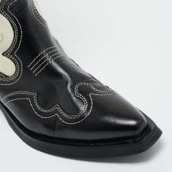 Pre Owned Ganni Black/Cream Leather Cowboy Boots Size 39