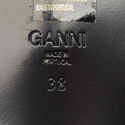 Pre Owned Ganni Brown Leopard Print Denim Feminine Buckle Sandals Size 38