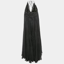 Gauri & Nanika Black Chiffon Draped Maxi Dress M