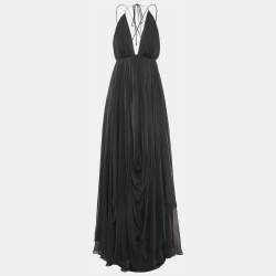 Gauri & Nanika Black Chiffon Draped Maxi Dress M