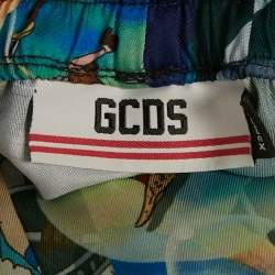 Pre Owned بنطلون GCDS ساتان بطبعات أنمي متعددة الألوان واسع الساق مقاس صغير جداً (إكس-سمول)