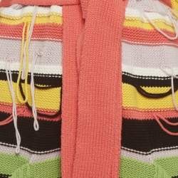 Pre Owned GCDS Green/Pink Fringed Rib Knit Cardigan M