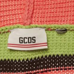 Pre Owned GCDS Green/Pink Fringed Rib Knit Cardigan M