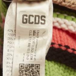 Pre Owned GCDS Green/Pink Fringed Rib Knit Cardigan M