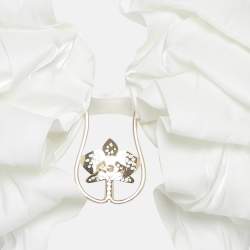 Pre Owned فستان جيني أبيض حرير ساتان تفاصيل أزهار طويلة بلامسات مقاس صغير - سمول