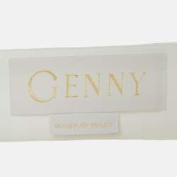 Pre Owned فستان جيني أبيض حرير ساتان تفاصيل أزهار طويلة بلامسات مقاس صغير - سمول