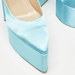Georges Hobeika Blue Satin Platform Block Heel Pumps Size 39.5