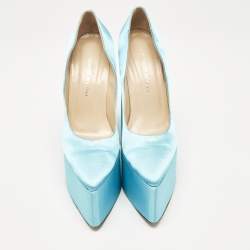 Georges Hobeika Blue Satin Platform Block Heel Pumps Size 39.5
