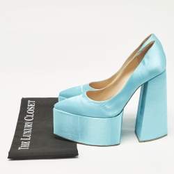 Georges Hobeika Blue Satin Platform Block Heel Pumps Size 39.5