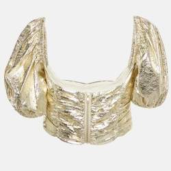 Pre Owned Georgia Alice Metallic Lamé Ruche Puff Sleeve Vegas Crop Top M