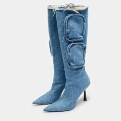 Pre Owned Giaborghini Belvinia Size 39 Blue Denim Knee Length Boots