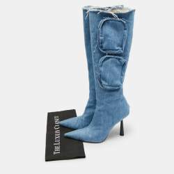 Pre Owned Giaborghini Belvinia Size 39 Blue Denim Knee Length Boots