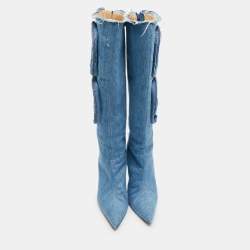 Pre Owned Giaborghini Belvinia Size 39 Blue Denim Knee Length Boots