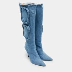 Pre Owned Giaborghini Belvinia Size 39 Blue Denim Knee Length Boots