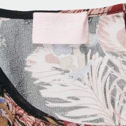 Giamba Black Feather-Floral Print Chiffon Ruffled Blouse L