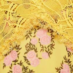 Giamba Yellow Floral Print Chiffon and Lace Cut-Out Maxi Dress M
