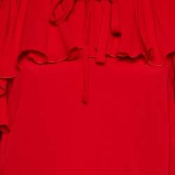Giamba Red Crepe Ruffled Maxi Dress XL