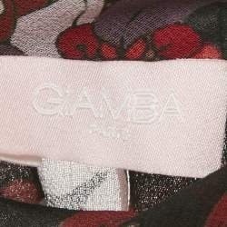 مملوكة مسبقًا بلوزة جيامبا حرير بطبعة زهور بورجوندي مقاس كبير (لارج)