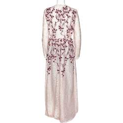 مملوكة مسبقًا Giambattista Valli Pink Embroidered Tulle Floral Applique Detail Gown L