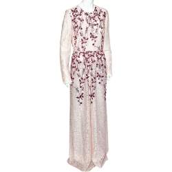 مملوكة مسبقًا Giambattista Valli Pink Embroidered Tulle Floral Applique Detail Gown L
