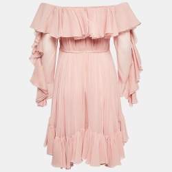 Giambattista Valli Pink Silk Off-Shoulder Ruffled Mini Dress M